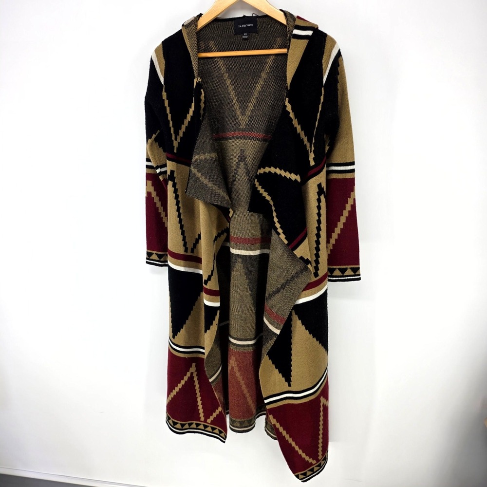 La Fee Verte Duster Cardigan Womens XS Multicolor Hooded Aztec Geometric LF-3124
